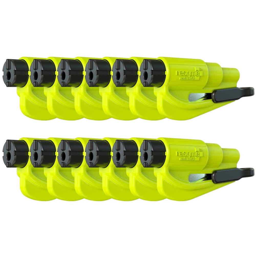 Resqme Family Pack of 12, The Original Emergency Keychain Car Escape Tool, 2-in-1 Seatbelt Cutter and Window Breaker, Made in USA,Yellow