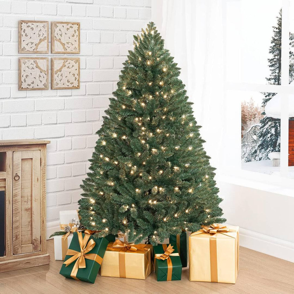 Traditional Prelit Artificial Christmas Tree with Warm Lights and Metal Stand, Wide Realistic Tree The Holiday Aisle Size: 4.5' H