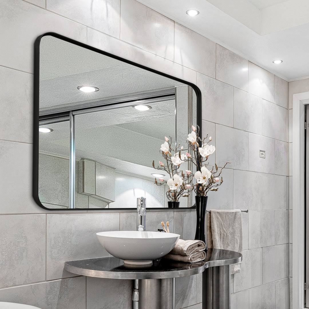 Eitzen Rectangle Metal Wall Mirror 17 Stories Finish: Black, Size: 40" x 30"