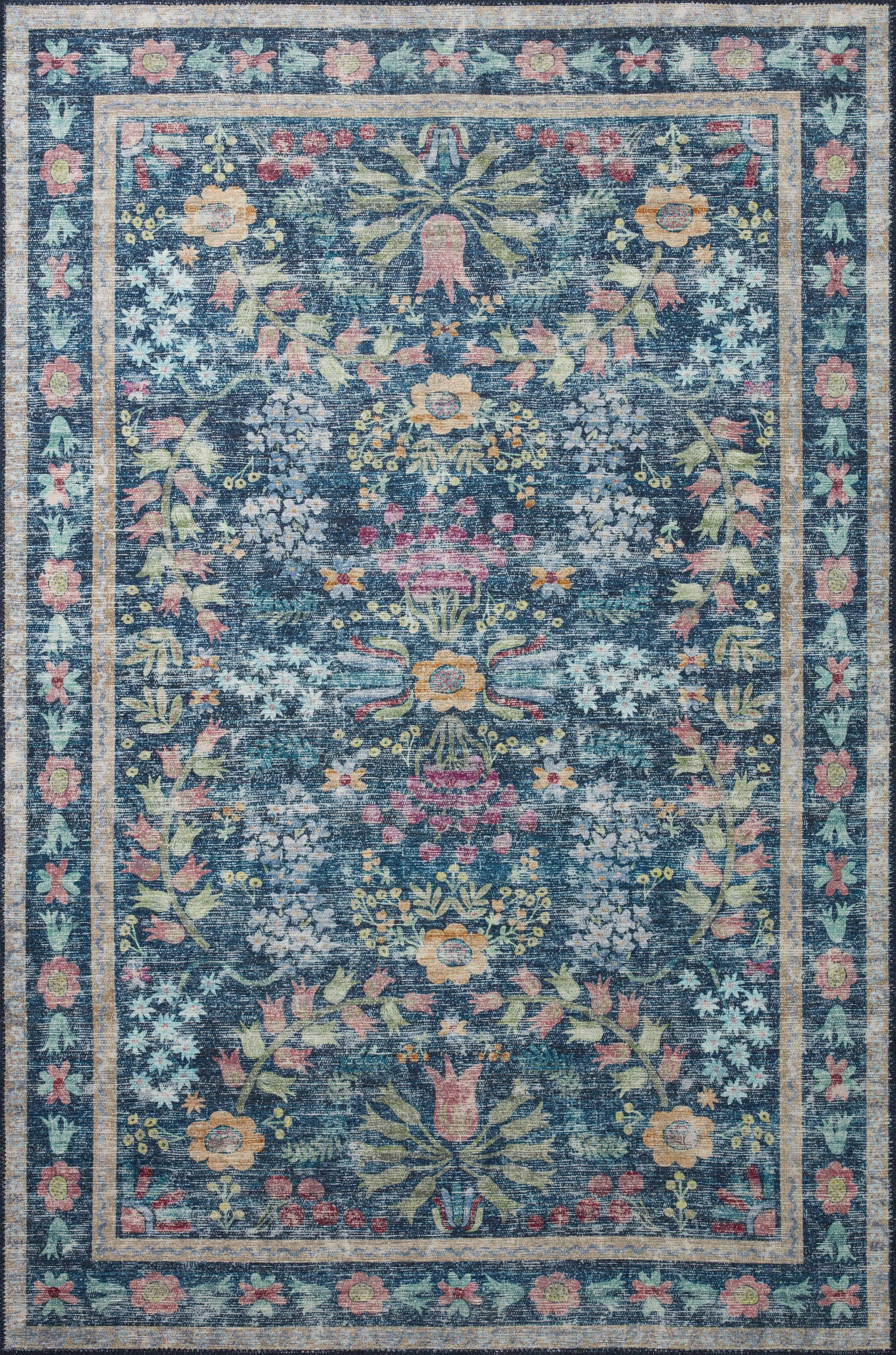 Rifle Paper Co. x Loloi 5'0" x 7'6" Blue/Multicolor Maison Frances (MAO-06) Area Rug